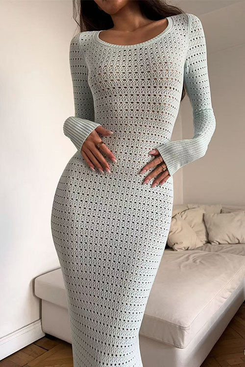 Karladress Long Sleeves Hollow Out Crochet Knit Midi Dress