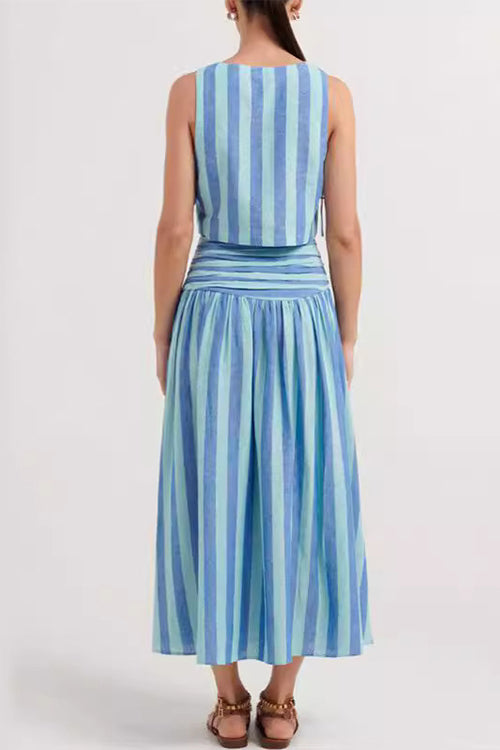 Karladress Striped Square Collar Crop Tank Top and Slit Maxi Skirt Set