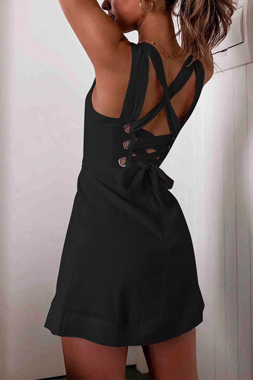 Karladress Backless Lace Up Draped A-line Tank Dress