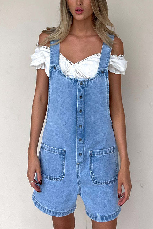 Karladress Button Up Pocketed Denim Romper