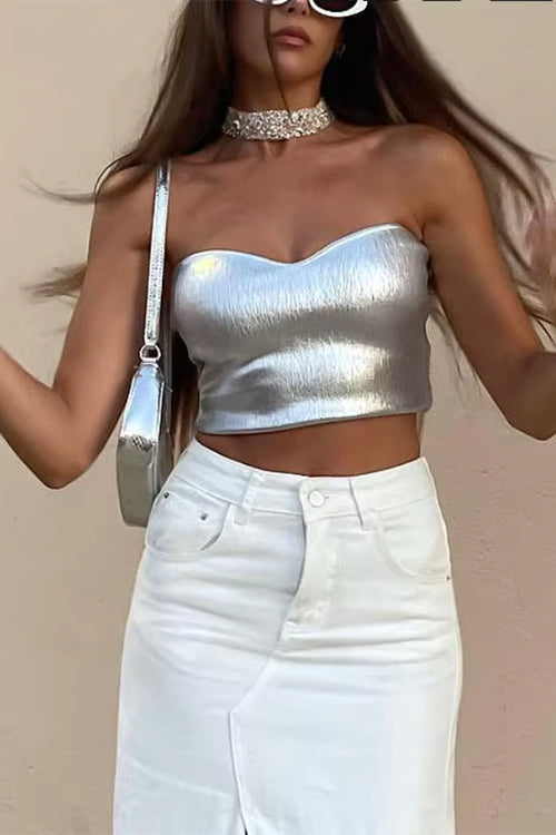 Karladress Strapless Metallic Crop Tube Top