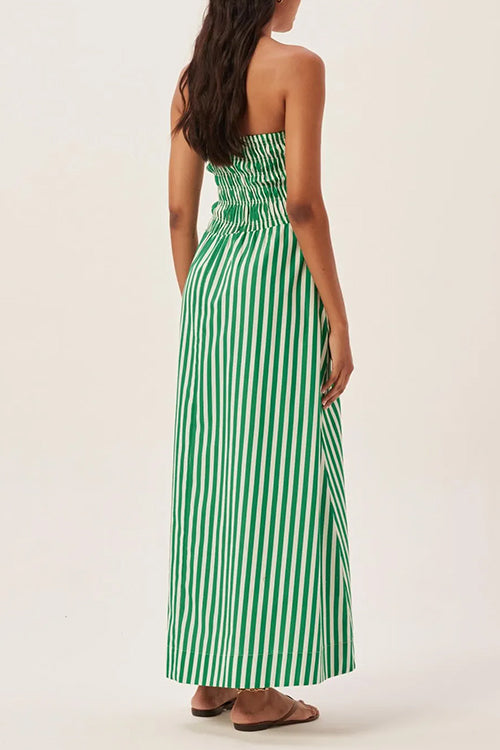 Karladress Strapless Smocked Tube Striped Maxi Dress