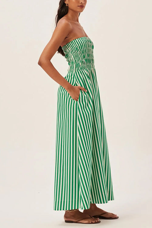 Karladress Strapless Smocked Tube Striped Maxi Dress