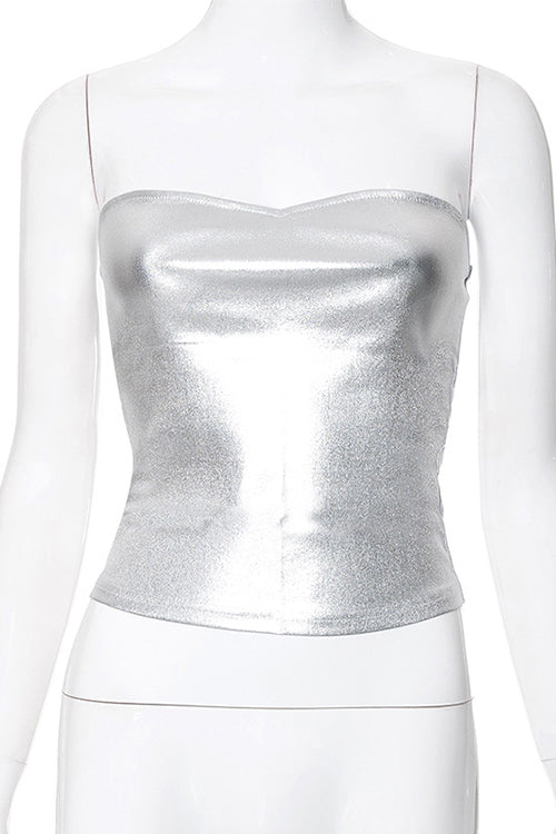 Karladress Strapless Metallic Crop Tube Top