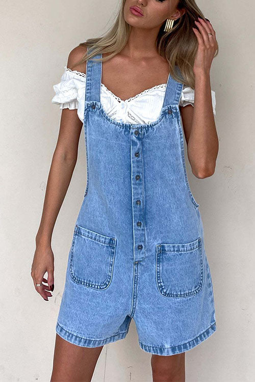 Karladress Button Up Pocketed Denim Romper