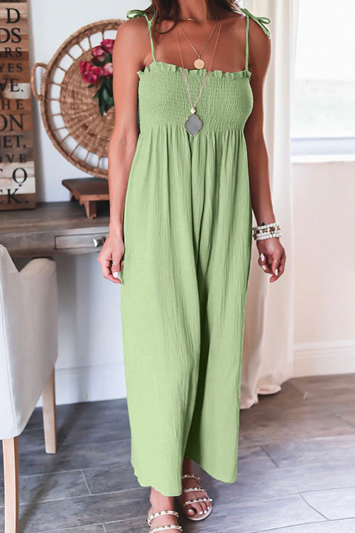 Karladress Tie Shoulder Smocked Wide Leg Cami Jumpsuit