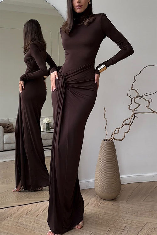 Karladress Turtleneck Ruched High Slit Maxi Party Dress