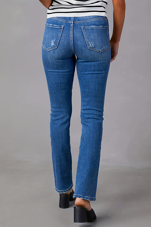 Karladress High Waist Straight Leg Stretchy Denim Pants