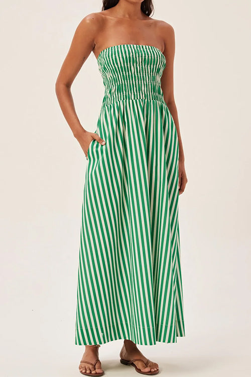 Karladress Strapless Smocked Tube Striped Maxi Dress