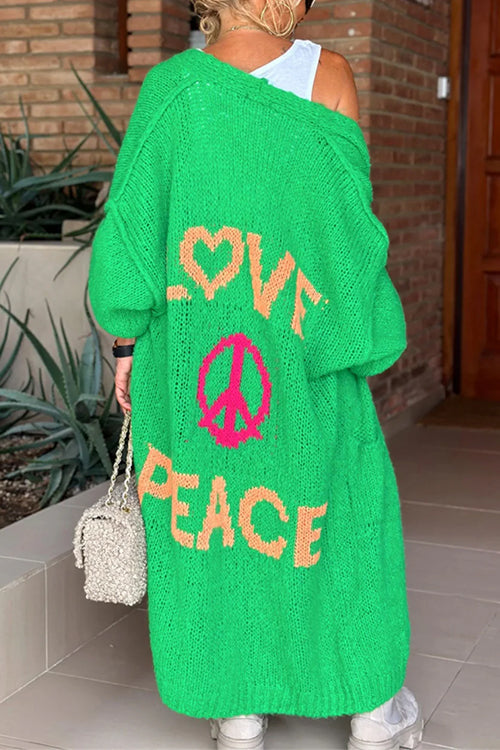 Karladress Open Front Love and Peace Pattern Long Sweater Cardigan(in 5 Colors)