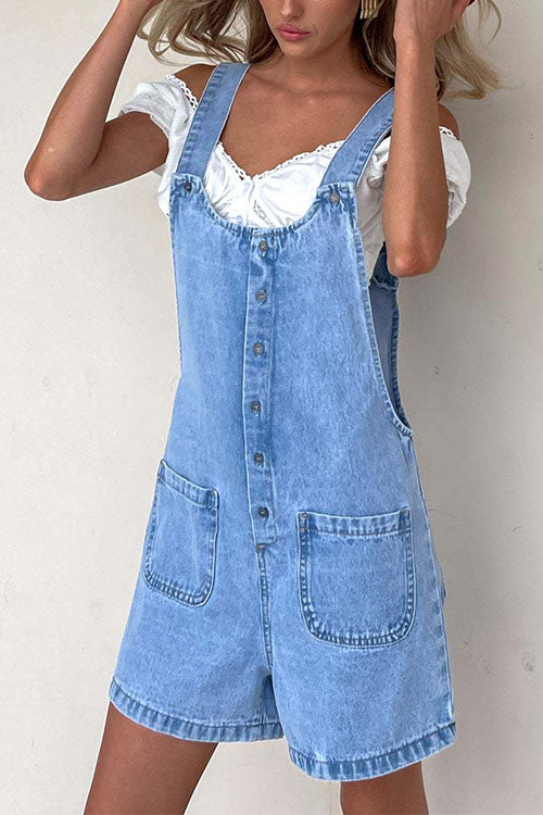 Karladress Button Up Pocketed Denim Romper