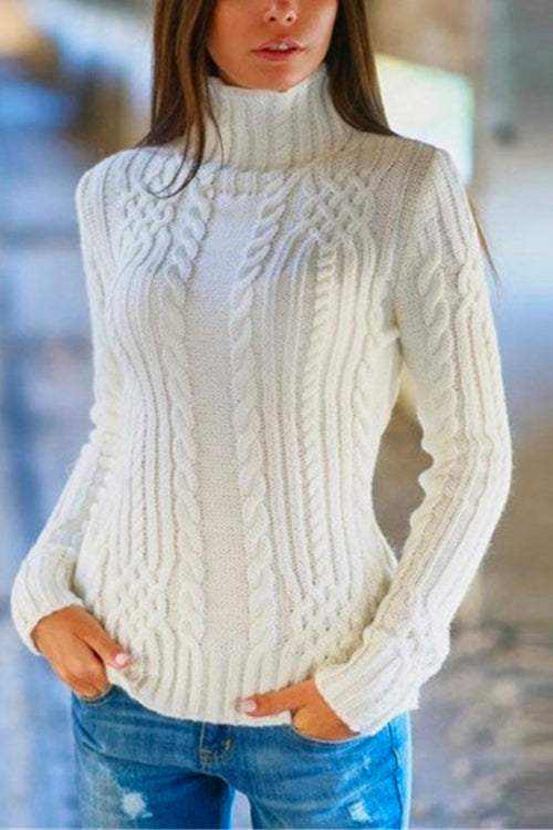 Karladress Slim Fit Turtleneck Cable Knit Sweater