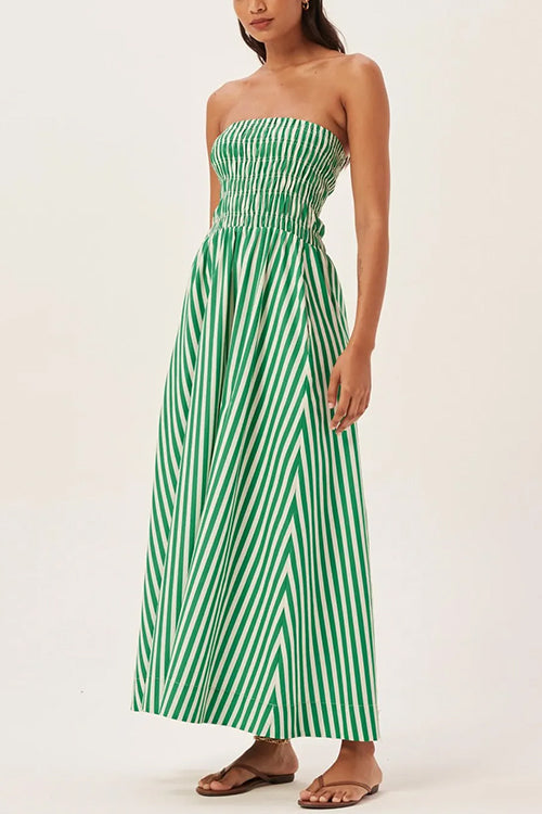 Karladress Strapless Smocked Tube Striped Maxi Dress