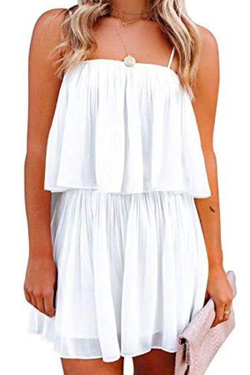 Karladress Solid Waisted Ruffle Pleated Cami Shorts Romper