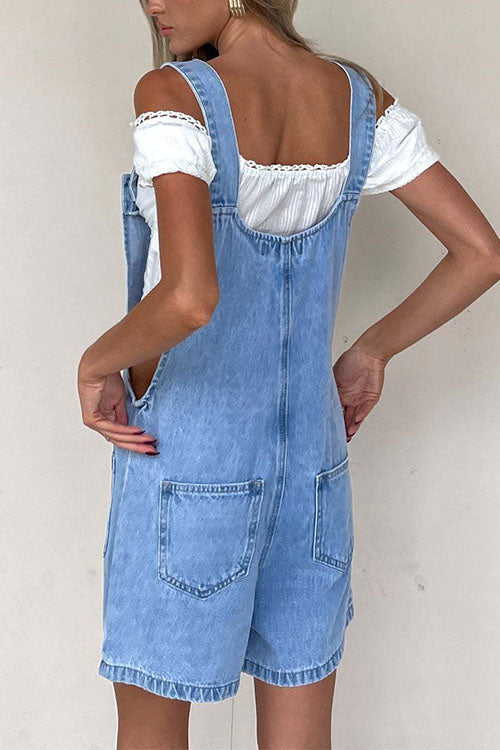 Karladress Button Up Pocketed Denim Romper