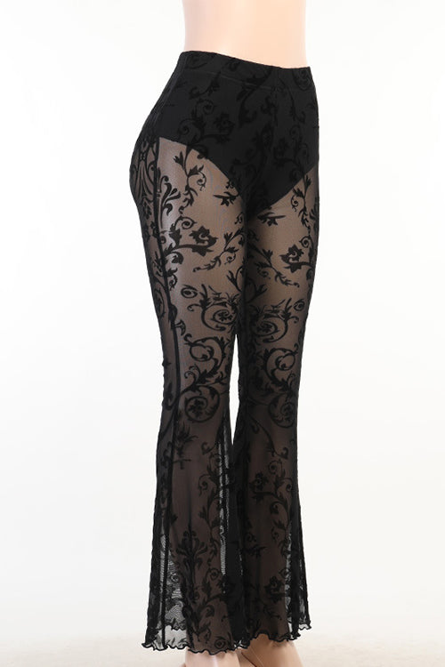 Karladress Elastic Waist Bell Bottomed Mesh Lace Pants