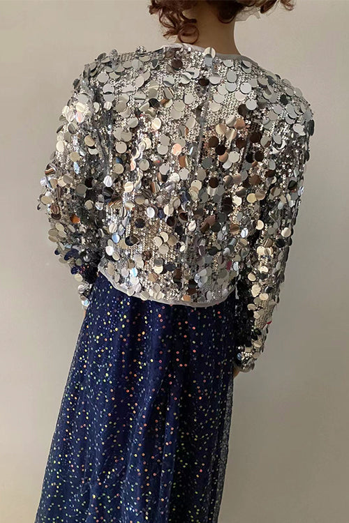 Karladress Open Front Cropped Sequin Jacket