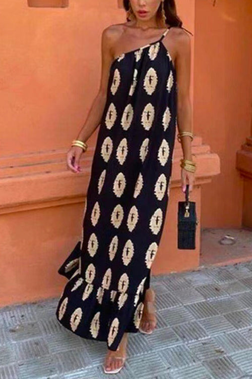 Karladress Tie Knot One Shoulder Boho Printed Maxi Vacation Dress