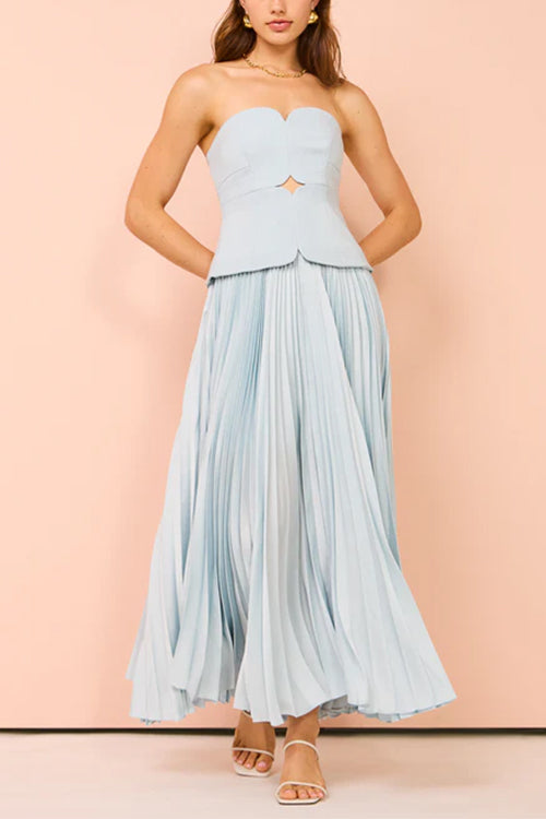 Karladress Strapless Tube Cut Out Pleated Maxi Swing Dress