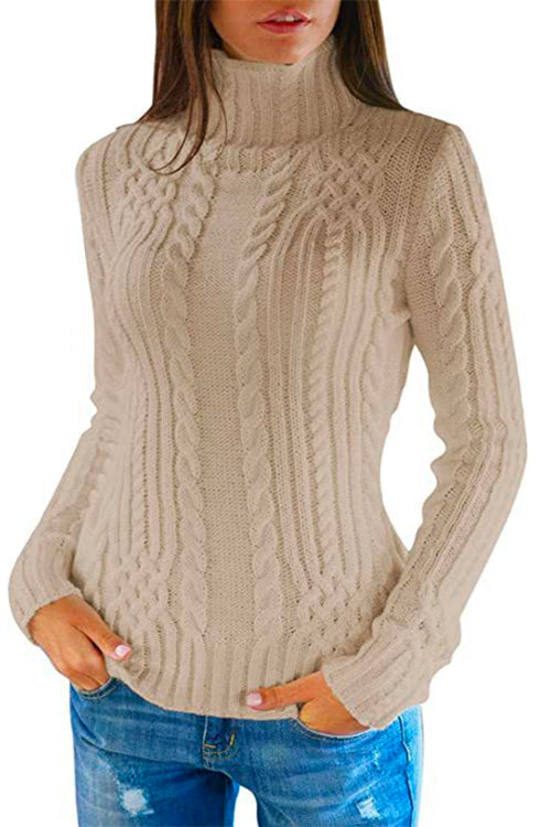 Karladress Slim Fit Turtleneck Cable Knit Sweater