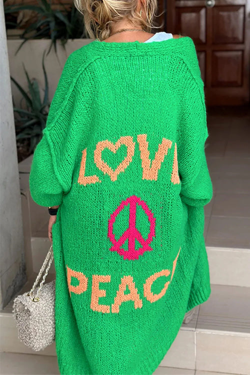 Karladress Open Front Love and Peace Pattern Long Sweater Cardigan(in 5 Colors)