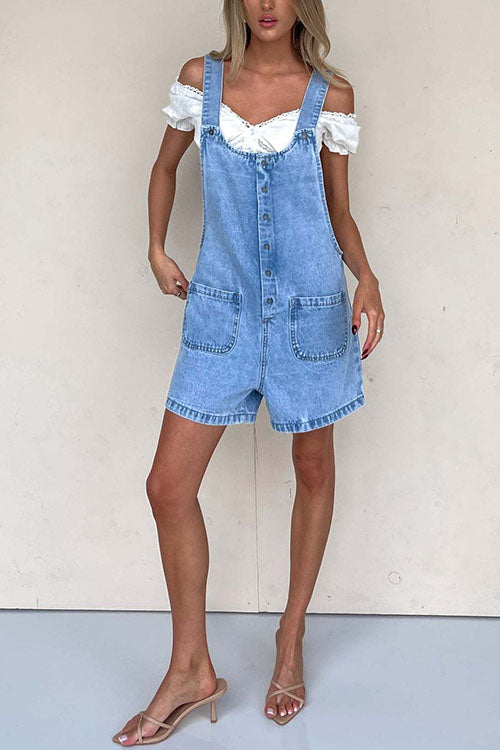 Karladress Button Up Pocketed Denim Romper