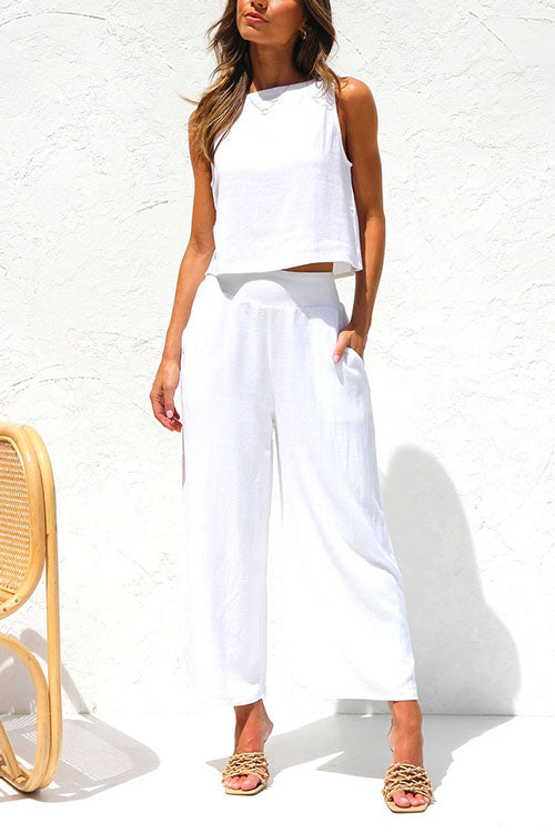 Karladress Buttons Tank Top and Pockets Wide Leg Crop Pants Set