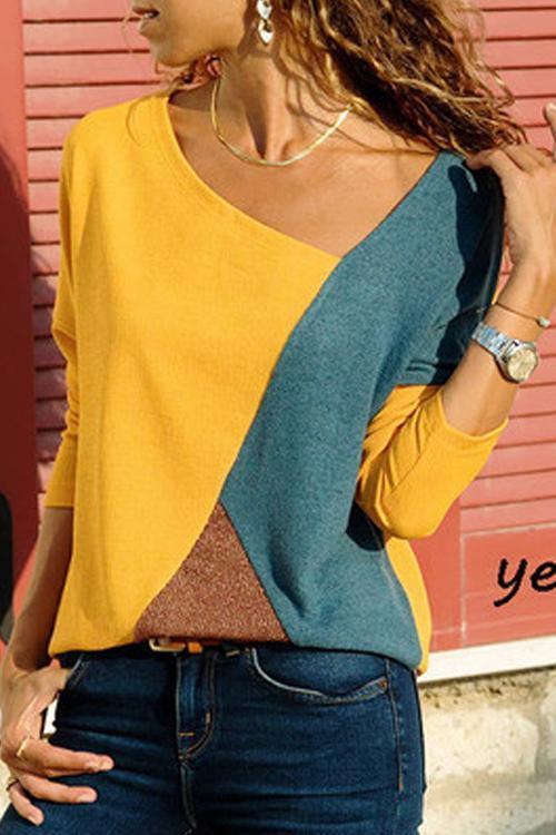 Karladress Casual Color Block Long Sleeve Basic Tops