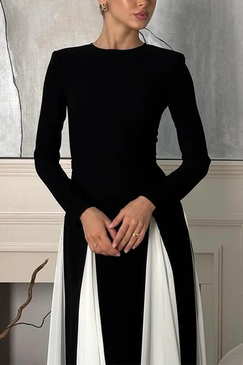 Karladress Long Sleeves Color Block Swing Maxi Dress