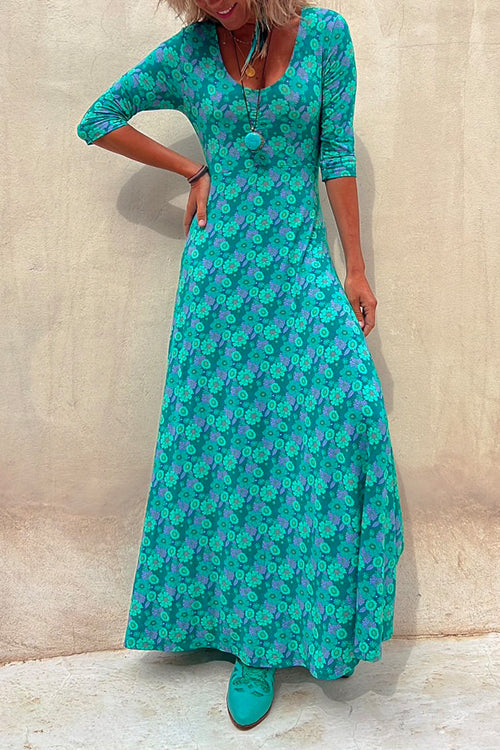 Karladress Scoop Neck 3/4 Sleeve Maxi Floral Dress