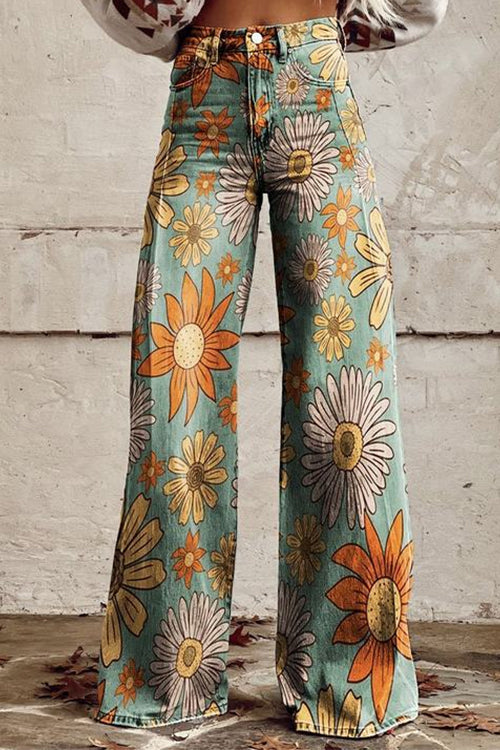 Karladress Vintage Floral Print Wide Leg Pants