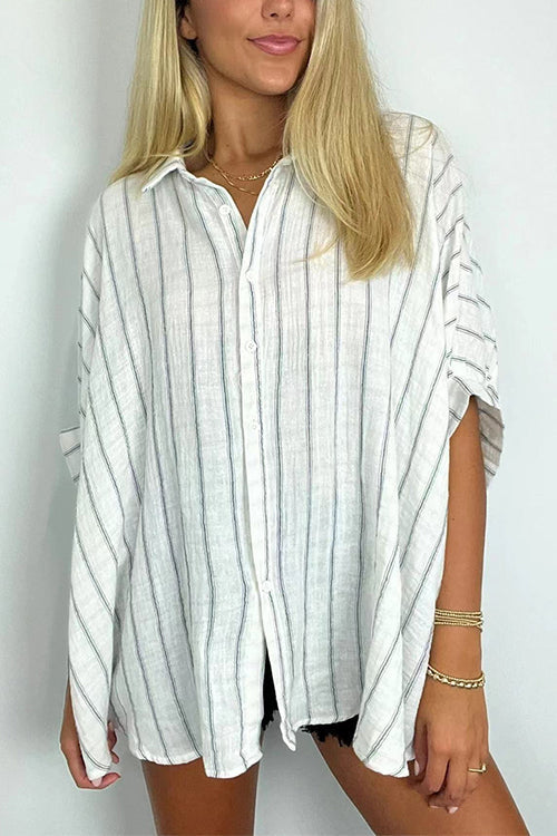 Karladress Oversized Button Down Batwing Sleeves Striped Shirt