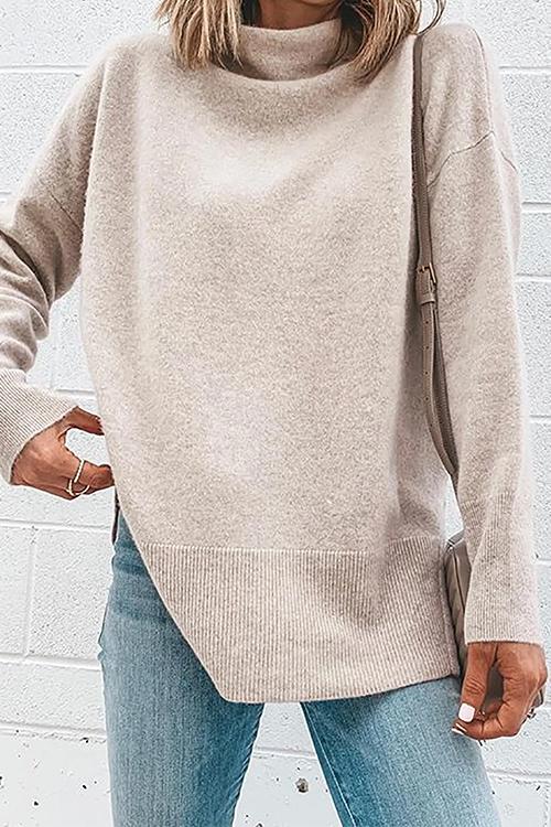 Karladress Janice Turtleneck Side Split Long Sleeve Top