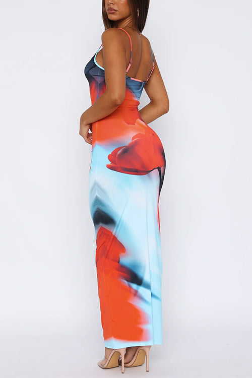 Karladress Spaghetti Strap Imperial Sapphire Print Maxi Dress