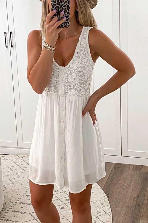 Karladress Lace Floral Buttons Swing Tank Dress