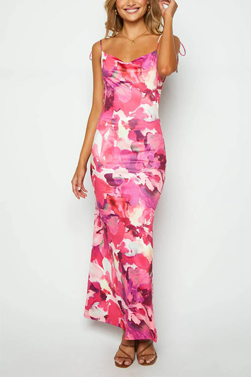 Karladress Tie Shoulder Backless Printed Maxi Cami Dress