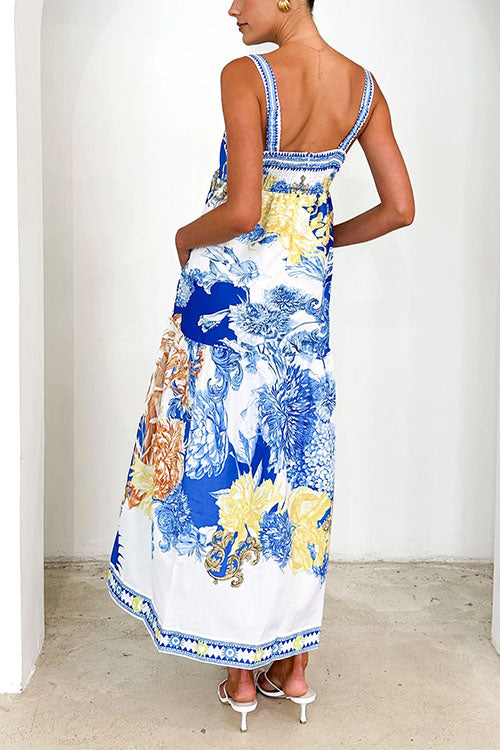 Karladress Pocketed Side Slit Printed Maxi Cami Dress