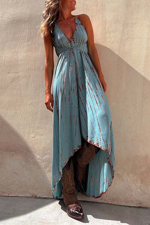 Karladress V Neck High Low Hem Tie Dye Maxi Cami Dress