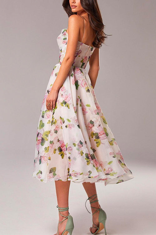 Karladress Adjustable Strap Waisted Floral Swing Midi Holiday Dress