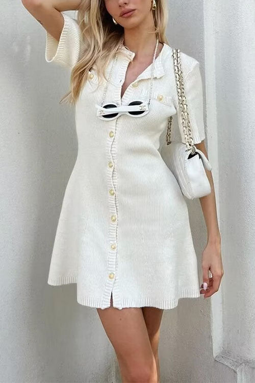 Karladress Short Sleeves Button Down Mini Knit Dress