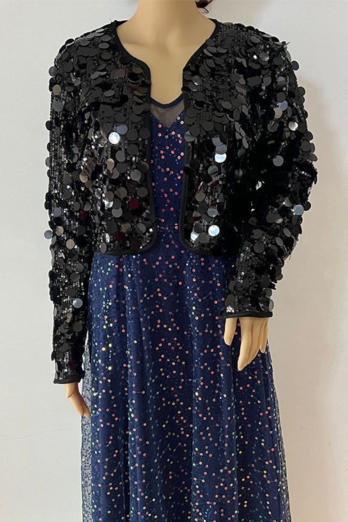 Karladress Open Front Cropped Sequin Jacket