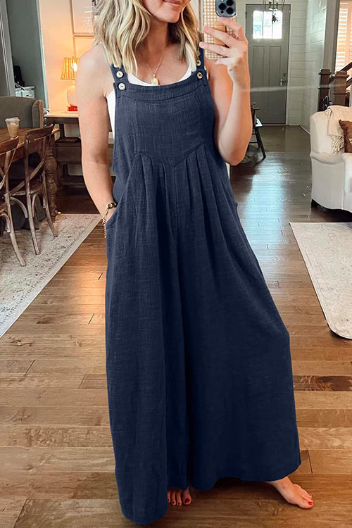 Karladress Buttons Pockets Wide Leg Palazzo Overalls