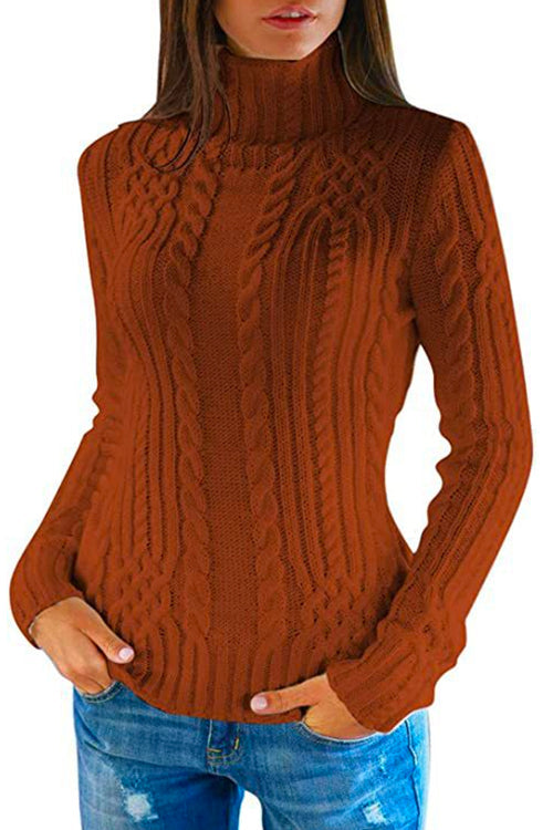 Karladress Slim Fit Turtleneck Cable Knit Sweater