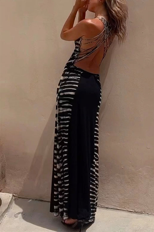 Karladress Scoop Neck Back Criss Cross Tie Dye Maxi Dress