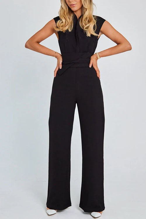 Karladress Chic Cap Sleeves Tie Waist Wide Leg Jumpsuit