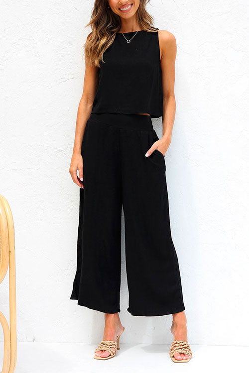 Karladress Buttons Tank Top and Pockets Wide Leg Crop Pants Set