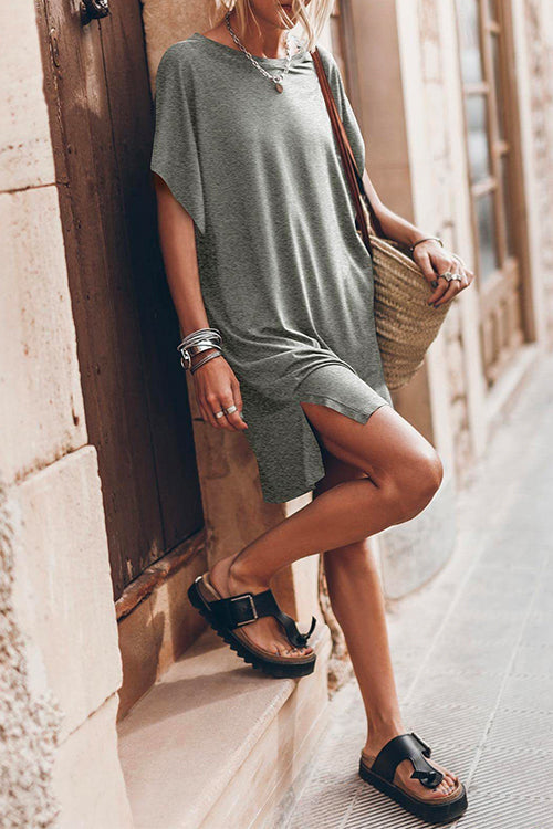 Karladress Side Split Batwing Sleeves Shift T-shirt Dress