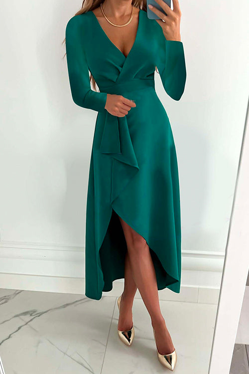 Karladress Wrap V Neck Waisted Split Wedding Guest Midi Dress