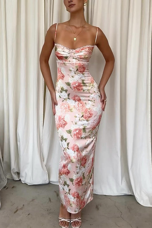 Karladress Floral Print Back Slit Bustier Maxi Sling Dress