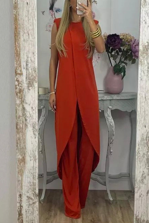 Karladress Chic Tulip Hem Sleeveless Long Top Wide Leg Pants Set